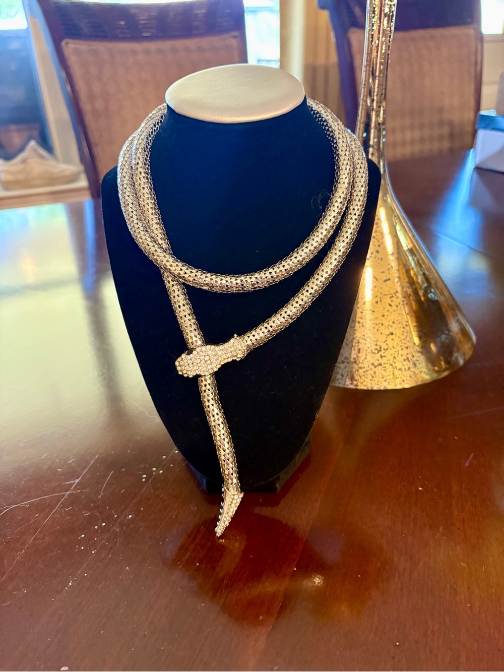 Rhinestone Snake Lariat Necklace - Silver Tone